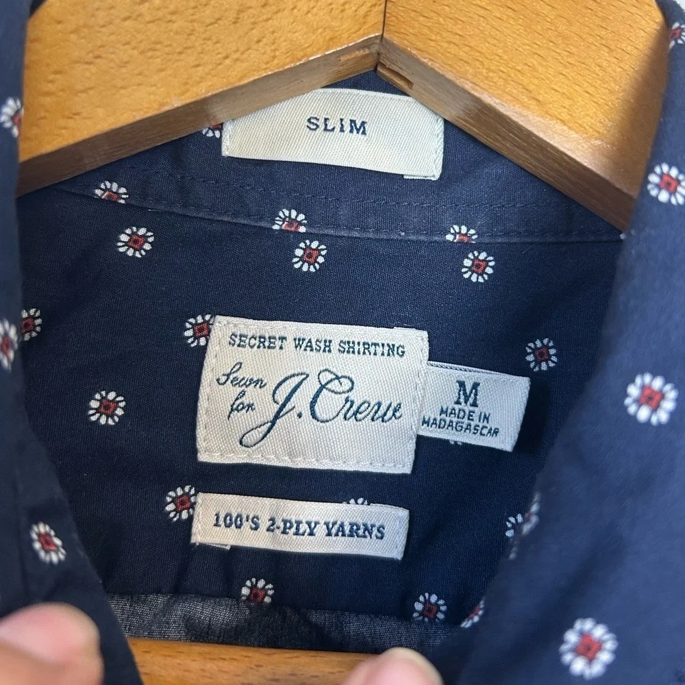 J. Crew by Lewn 100s 2‎ ply Yarn Shirt Mens M Slim Secret Wash Button up Floral